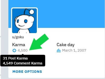 reddit karma highlighted in the user window