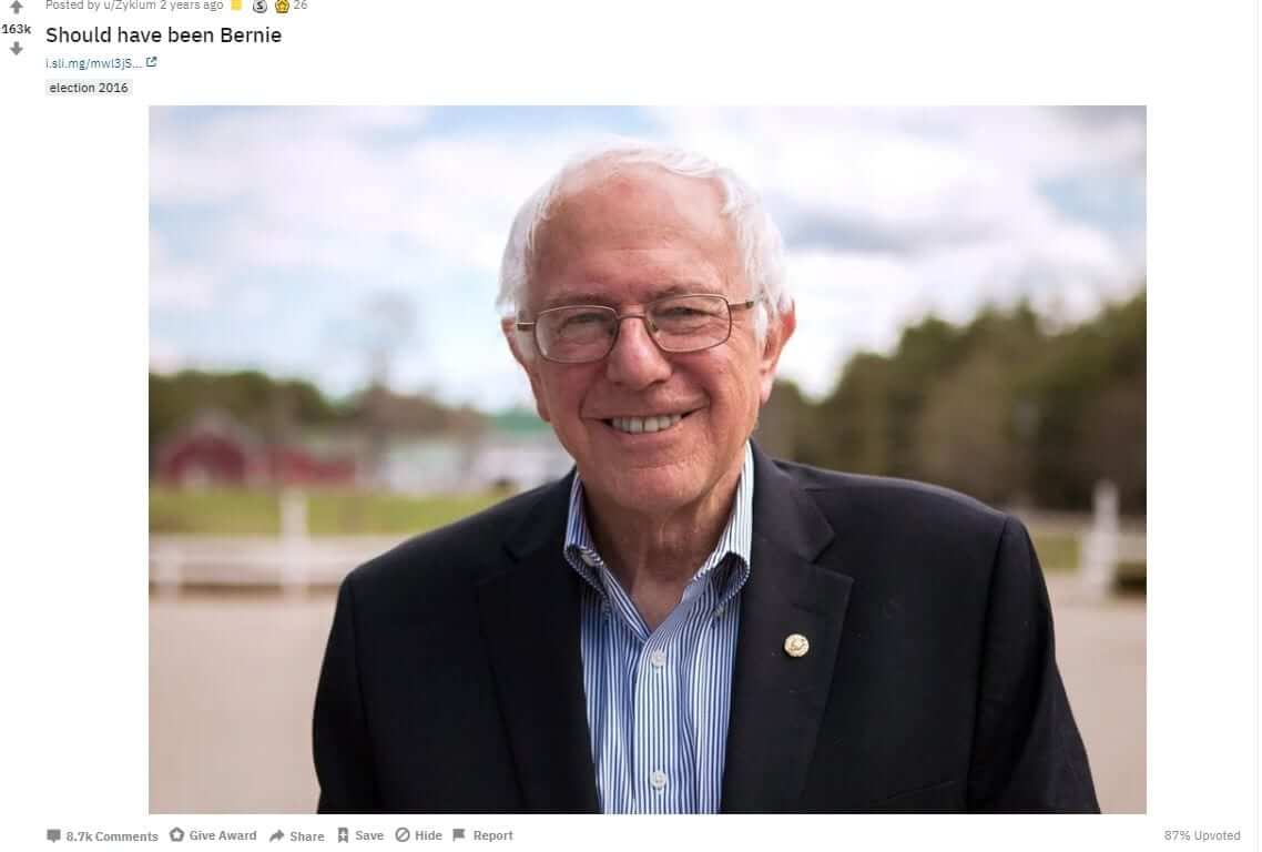 should have been bernie post getting a high number of upvotes on reddit