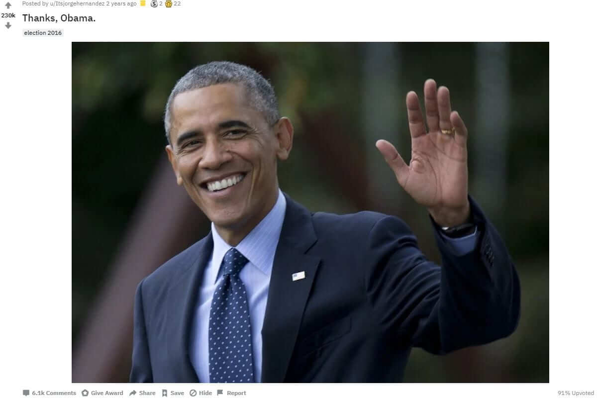obama's last day at the office getting a high number of upvotes on reddit
